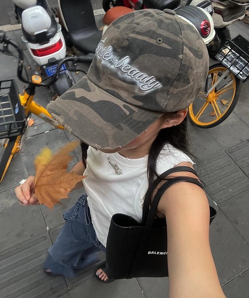 セール】Y2K グランジ カモフラージュ 迷彩 ダメージ加工 ロゴ刺繍