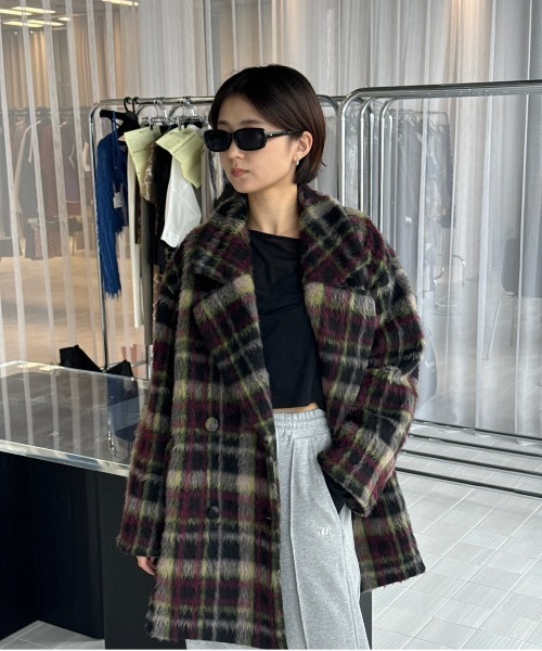 Ameri（アメリ）の「ADORABLE SHAGGY CHECK COAT（チェスターコート