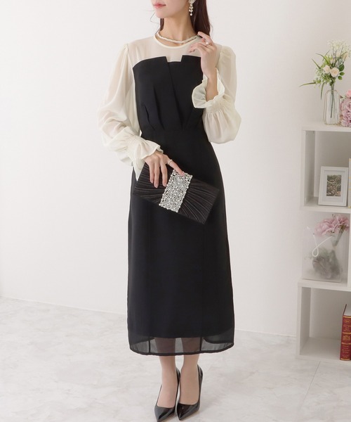 セール】ハイウエスト シアー ドッキング ビスチェ ワンピース（ドレス