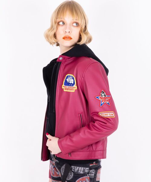ヒステリックグラマー シングルライダースジャケット 羊革 0263LB01 赤