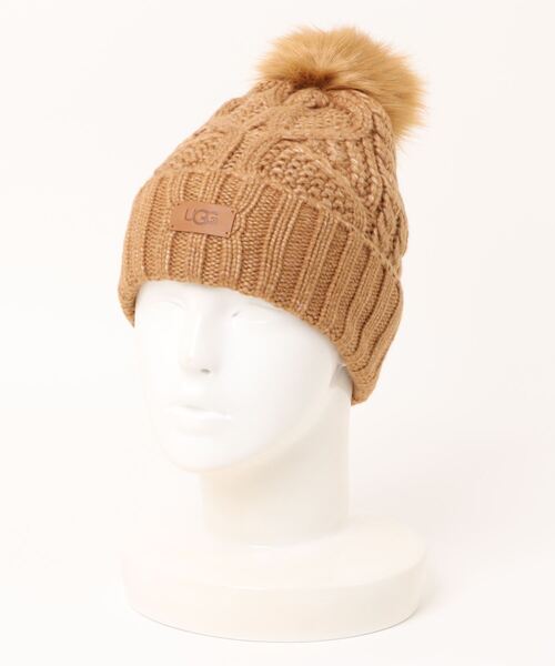 UGG コレクション ケーブル網ニット帽 ビーニー キャメル クリーニング