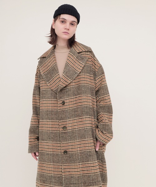 オーバーサイズ フェザーメルトン千鳥格子チェック チェスターコート