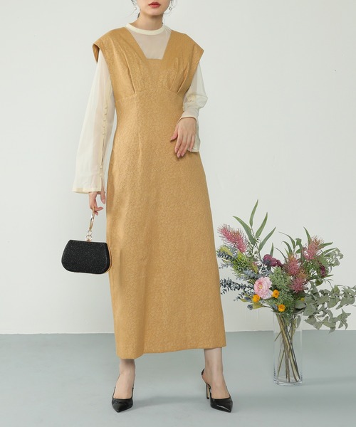 ジャガード ワンピース チュール トップス セット パーティー ドレス