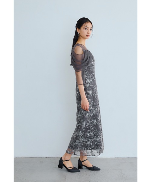 オフショルダースパンコール刺繍レースドレス 結婚式 成人式 二次会