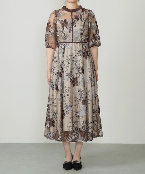 シック フラワー刺繍 パーティー ドレス 結婚式 お呼ばれ オケージョン