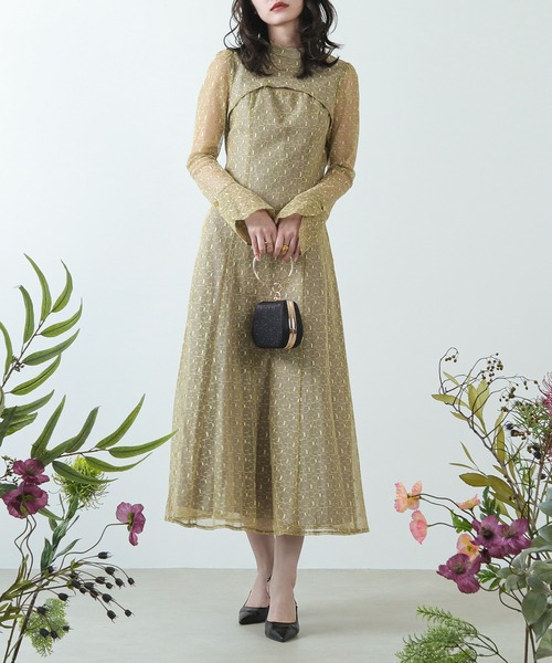 Kana（カナ）の「幾何学柄 レース バックオープン ワンピース