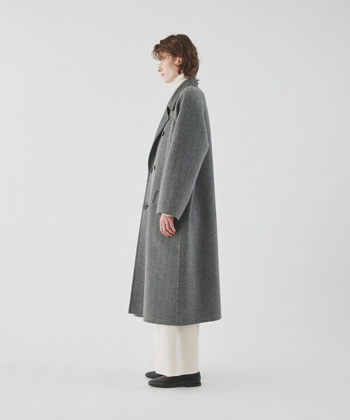 ヘリンボーンダブルフェイス ダブルブレストコート（チェスターコート