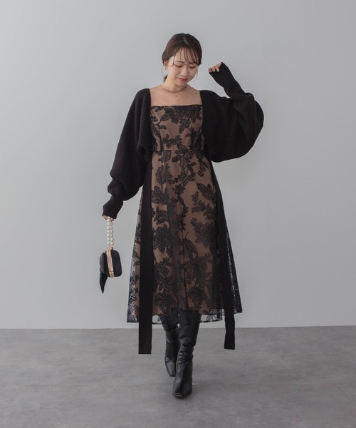 セール】【LEJA】チュールパイピングリーフベルトAラインドレス