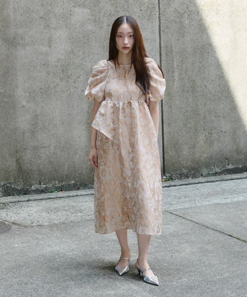 バブルスリーブジャガードドレス / bubble sleeve jacquard dress
