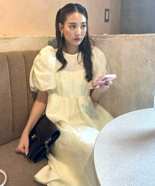バブルスリーブジャガードドレス / bubble sleeve jacquard dress