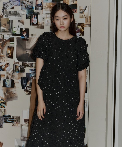 バブルスリーブジャガードドレス / bubble sleeve jacquard dress
