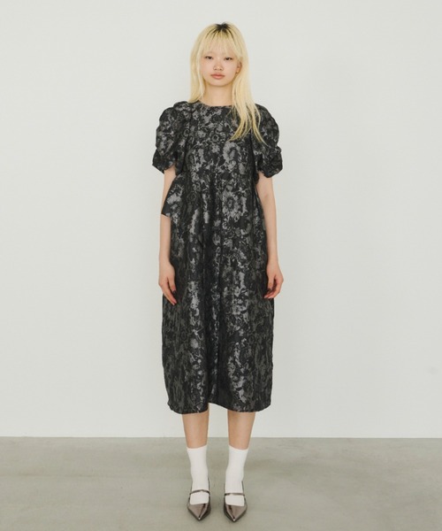 バブルスリーブジャガードドレス / bubble sleeve jacquard dress