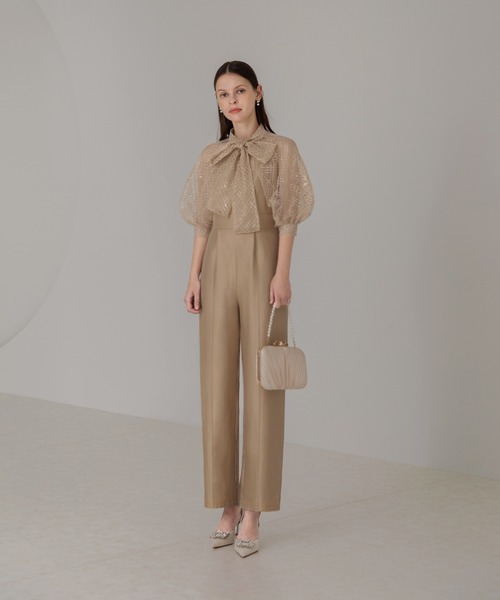 セール】【LEJA】ドット柄スパンコールパフスリーブボレロ