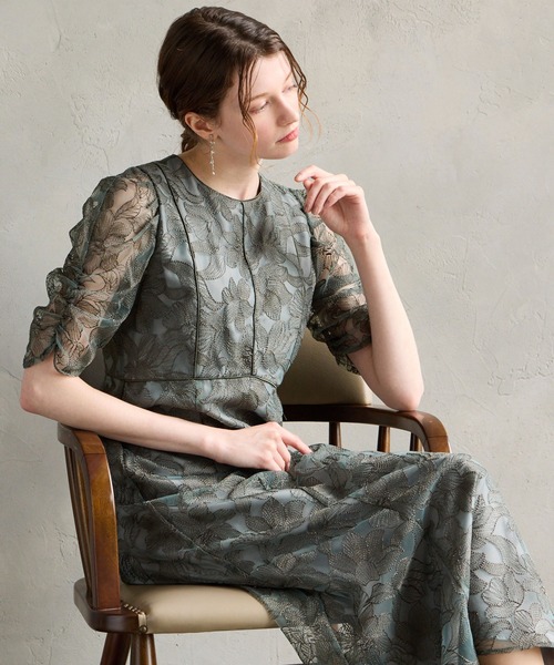 チュールエンブロイダリーレースパイピングパーティードレス 結婚式