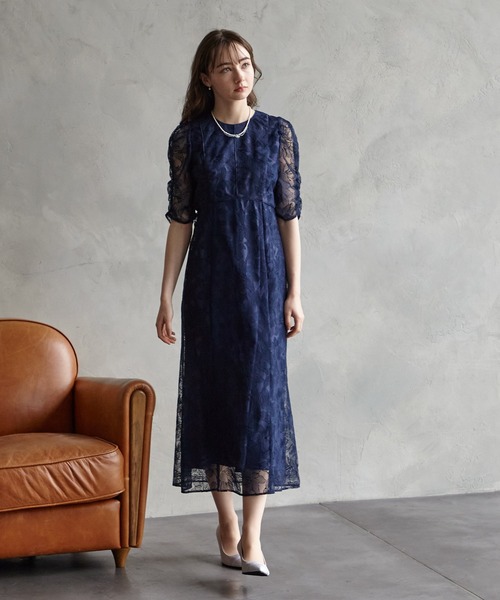 チュールエンブロイダリーレースパイピングパーティードレス 結婚式