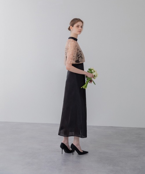 Leja 花柄レースカラースパンコールAラインワンピースドレス Leja