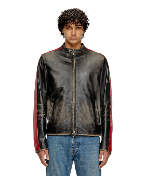 メンズ ジップアップ シングルバイカーレザージャケット（ライダース