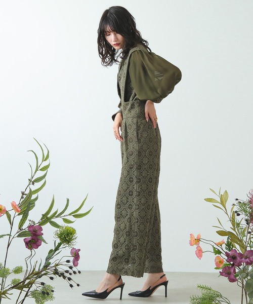 幾何学柄 レース セットアップ パンツ パーティー ドレス 結婚式