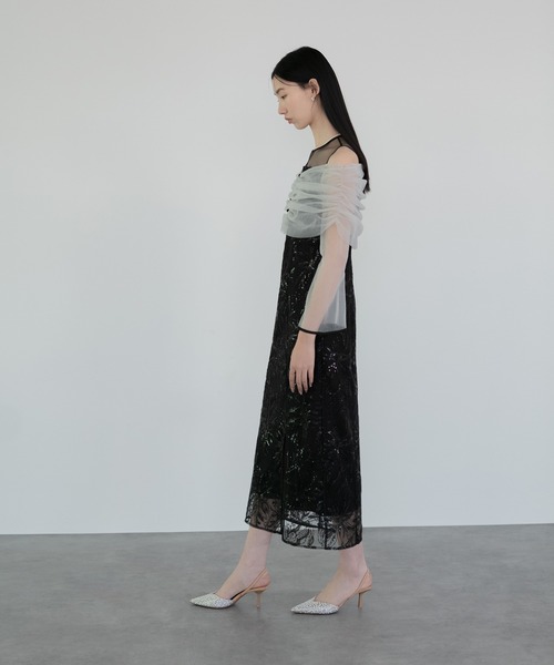 セール】【LEJA】チュールオフショルダー花柄Iラインドレスワンピース