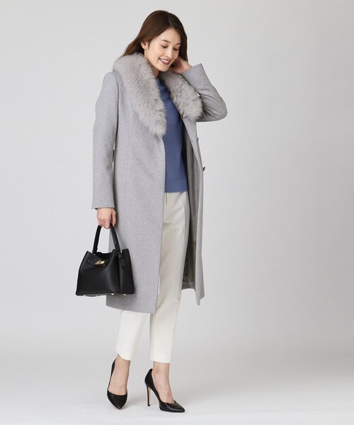 セール】【日本製／フォックスファー／カシミヤ混】ファー付ウール