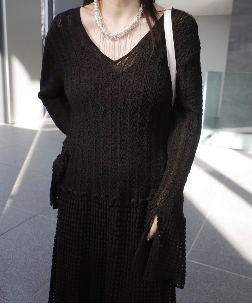 セール】LADY CROCHET KNIT DRESS（ワンピース）｜Ameri（アメリ）の