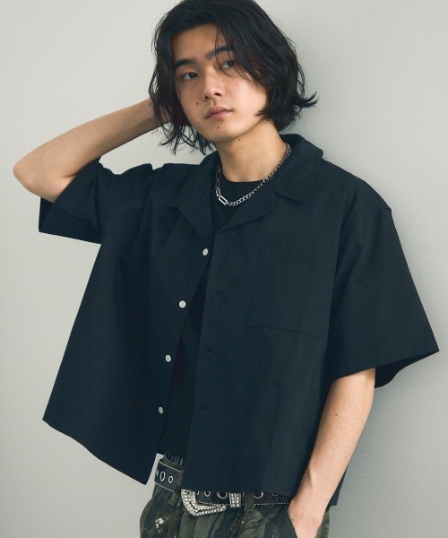 セール】Short length open collar short sleeve shirt / ショート丈