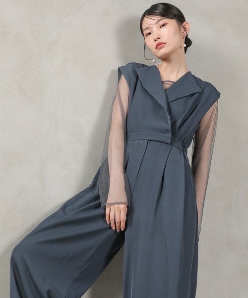 シアートップス スタンドアウトカラー オールインワン パンツドレス