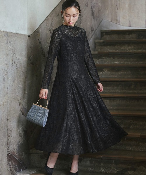 セール】オケージョンドレス 結婚式 ｜ 配色 レース フレアワンピース