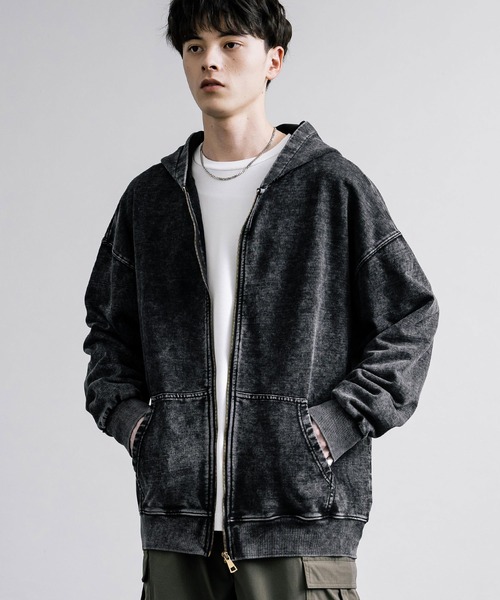 オーバーサイズケミカルオーバーダイ フルジップアップパーカー