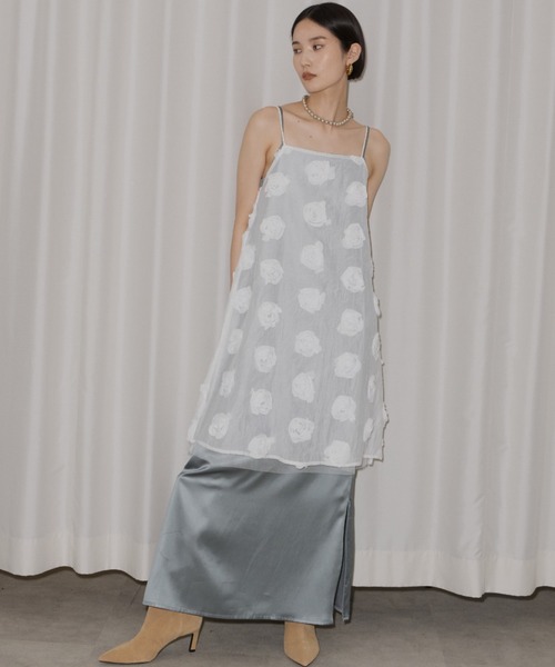 Fastener slit satin dress/ファスナースリットサテンドレス