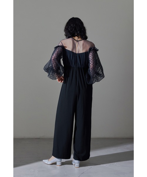 フロッキードットパンツドレス オールインワン パーティー 結婚式