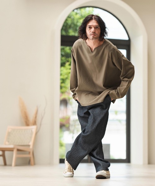 mp12773-Accordion Jacquard Denim Wide Straight Pants ワイド