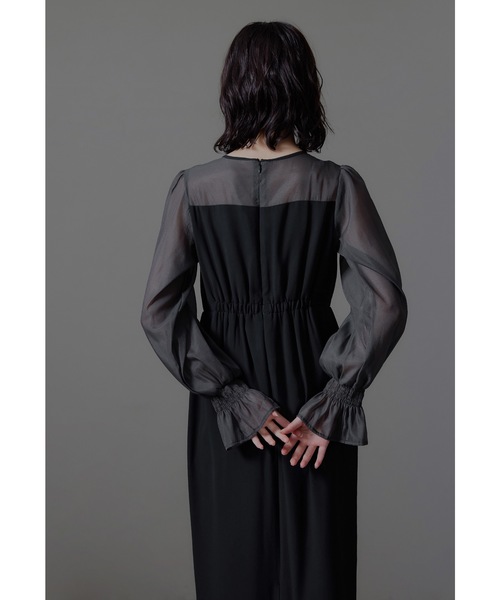 ビスチェ風ボリュームスリーブシフォンドレス 結婚式 同窓会 お呼ばれ