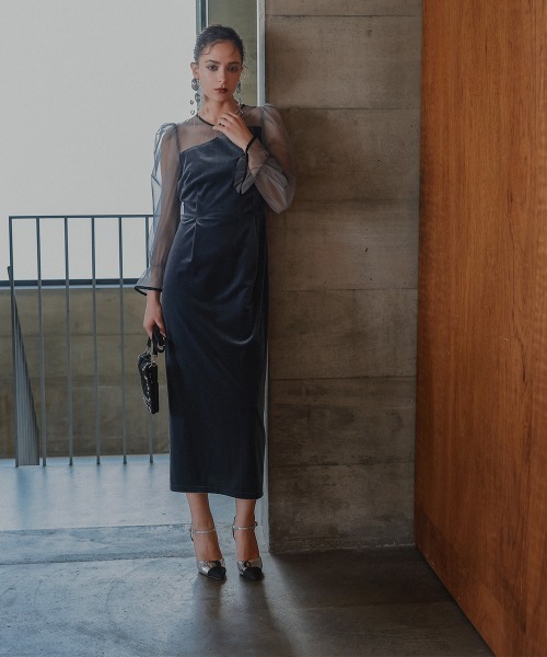 セール】アシメデザインベロアワンピースドレス〔Callarus〕（ドレス