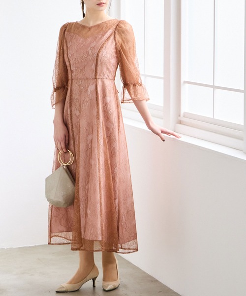 AIMER（エメ）の「グリッターレース袖付きフィット&フレアパーティー