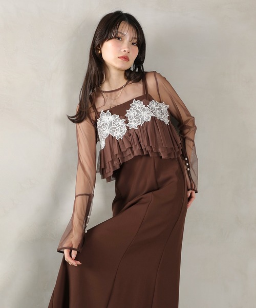 セール】エンブロイダリーレース チュール フレア ビスチェ シアー