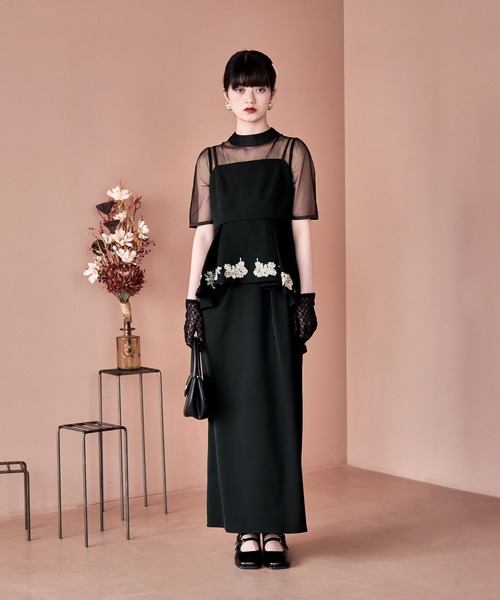 刺繍ペプラムビスチェ＆Iラインドレスセットアップ（ドレス）｜etoll