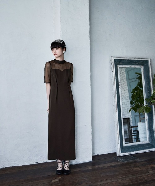 刺繍ペプラムビスチェ＆Iラインドレスセットアップ（ドレス）｜etoll