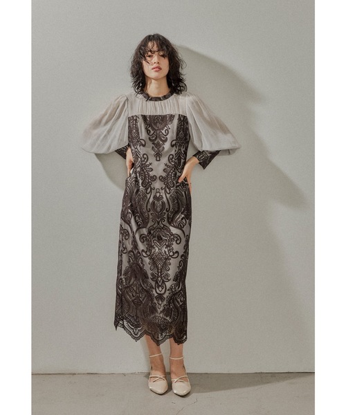 ANDRESD ドレス ダマスクギャザードレス / damask gather dress