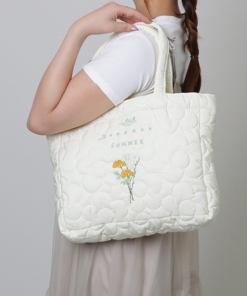 ボタニカル刺繍 フラワー ステッチ ソフト トートバッグ（トートバッグ