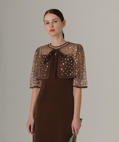 セール】【LEJA】ビジューストーンボレロベロアスリットIラインドレス