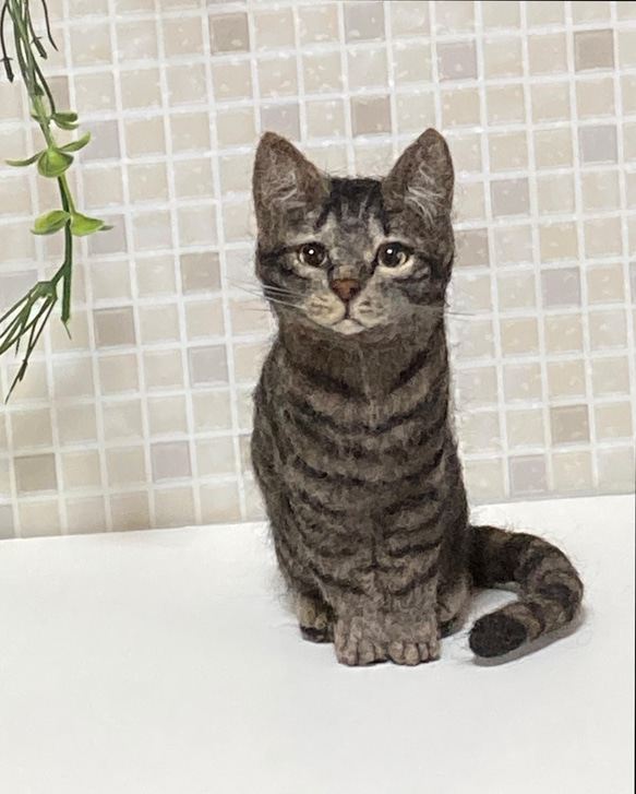 受注商品 Mサイズ キジトラ 猫 羊毛フェルト 羊毛フェルト 展示に