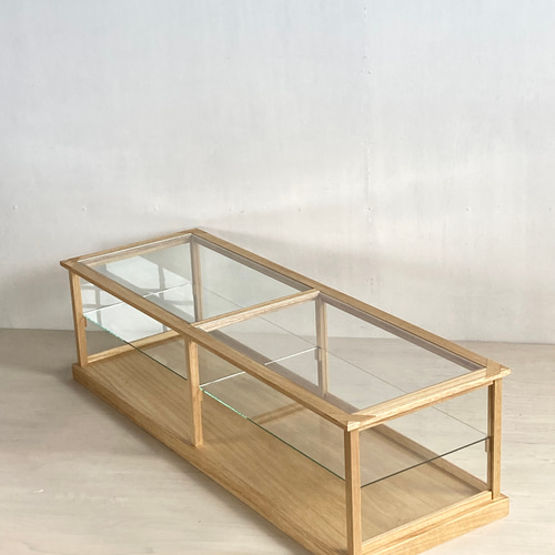 サイズオーダー可］木製 横長 ガラスケース ショーケース パンケース