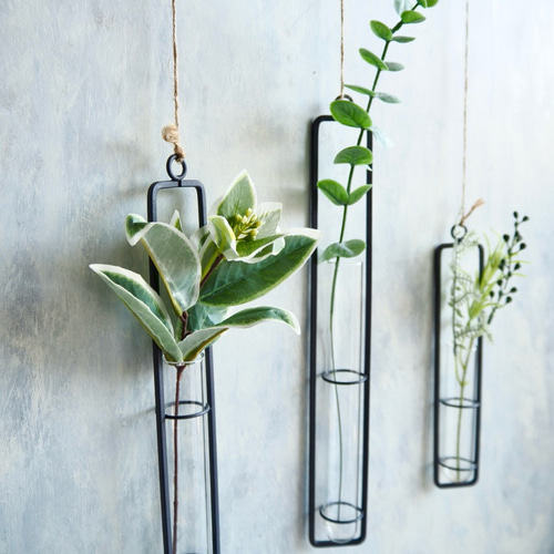 吊り下げ式アイアンフラワーベース 3本セット（S/M/Lサイズ）フェイク