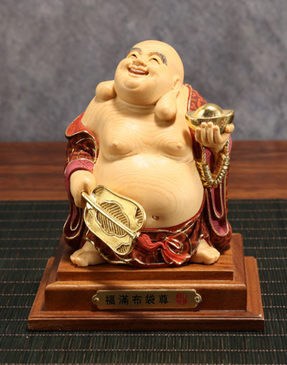 仏教美術 時代古金銅製 金工細工大型『布袋 弥勒菩薩』佛台像 置物