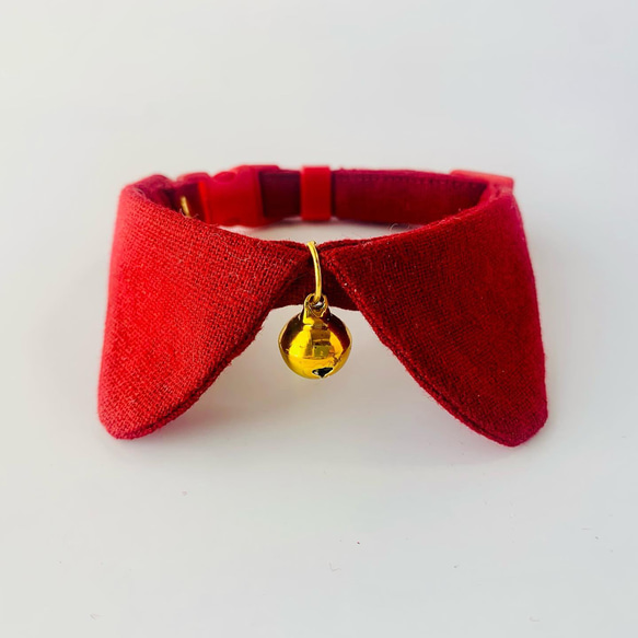 和風つまみ細工付き(赤②)わんちゃん猫ちゃん用襟つき首輪