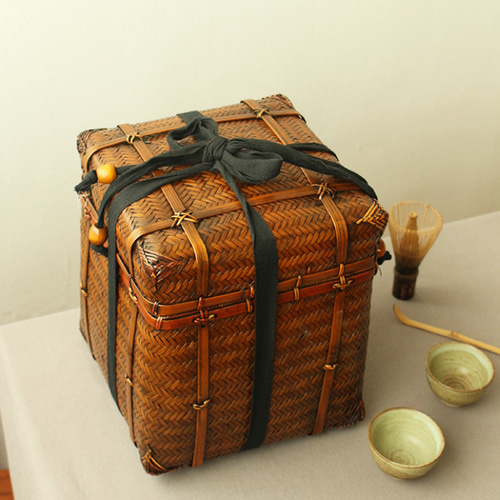 茶道具籠 茶器収納 自然竹の編み上げ 工芸品 竹編細工籠 その他素材 竹
