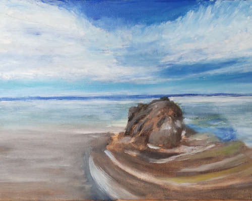 F4「親不知海岸」油絵 絵画 風景画 油彩画 アート F4「親不知海岸