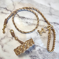 パラコード犬用カフェリード首輪のセット ゴールド金具 骨っこチャーム