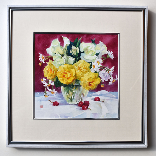 水彩原画 一点物 額縁付き【時と共に】豪華プレゼント付き 絵画